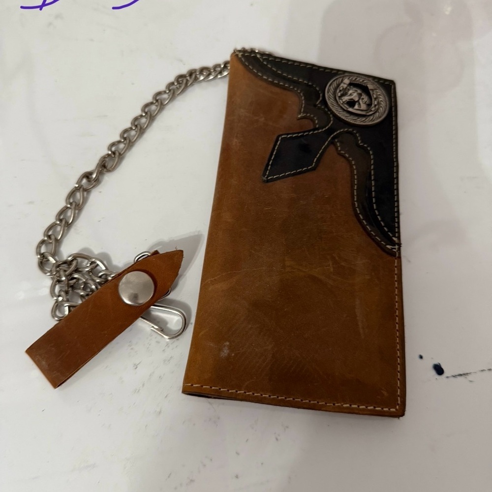 Brown and Black Leather Chain Wallet